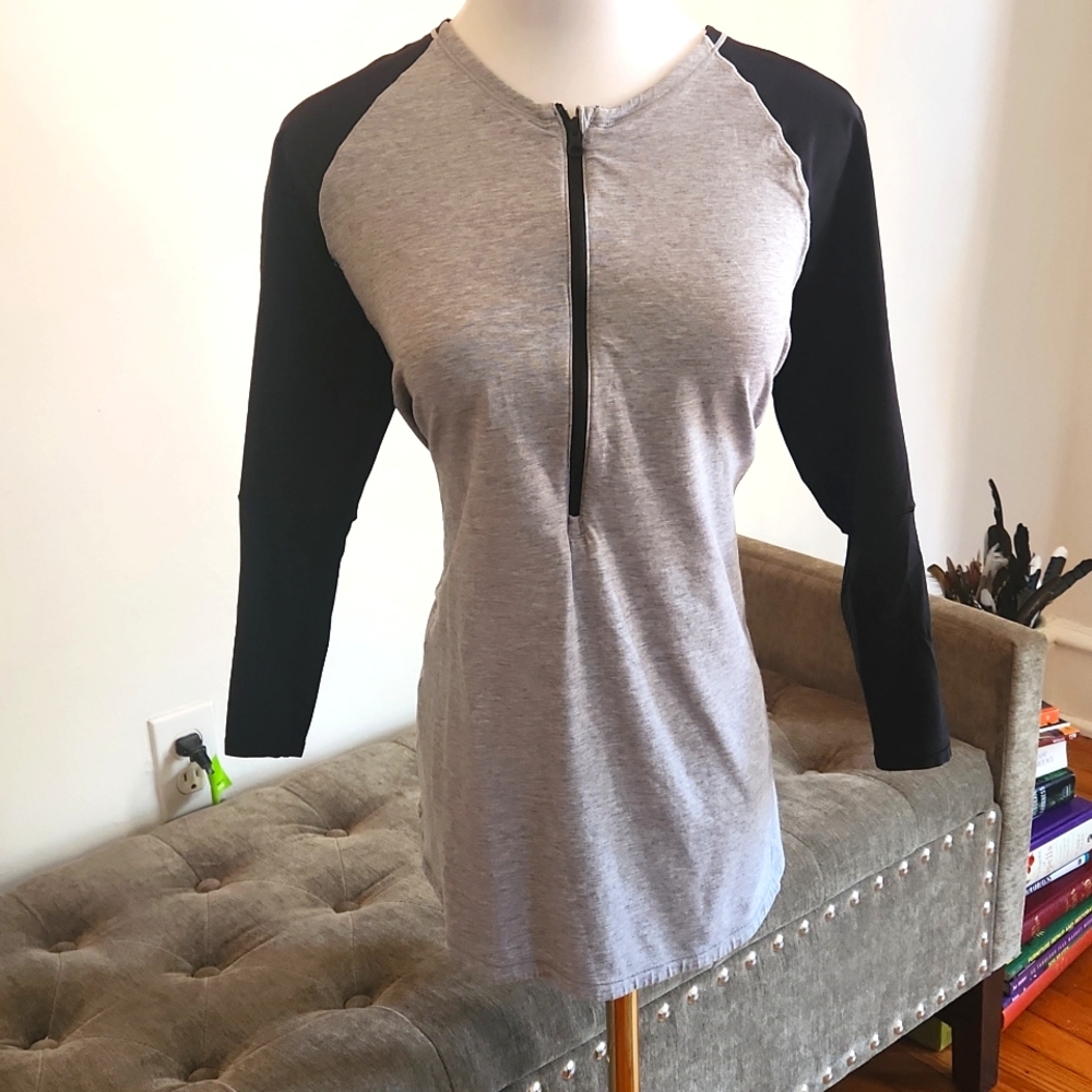 Lululemon Spincity 3/4 Sleeve Top Heather Silver Slate/Black Luxtreme Women